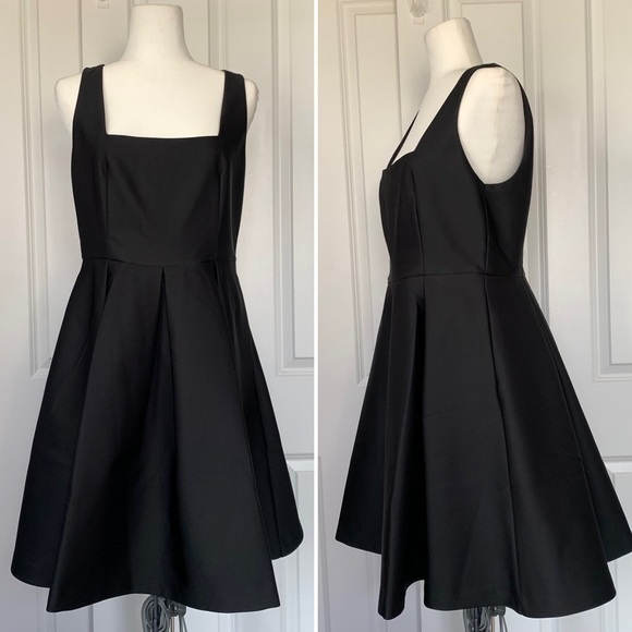 H&M Black Fit Flare Dress Chic Square Neck Formal Wedding Prom Baby Doll Medium - Picture 1 of 13